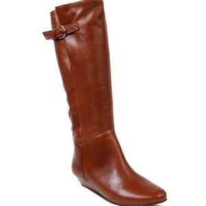 LIKE NEW! STEVEN Steve Madden Intyce Cognac Leather Wedge Riding Boots 9.5